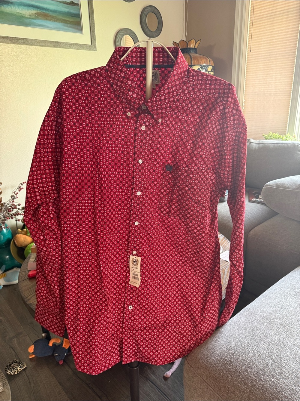 Cinch Men's Red Micro-Pattern Button-Down Shirt